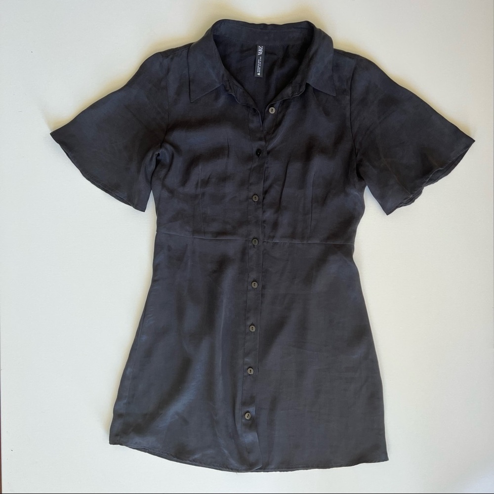 ❤️ Zara button up collar mini dress flare sleeves